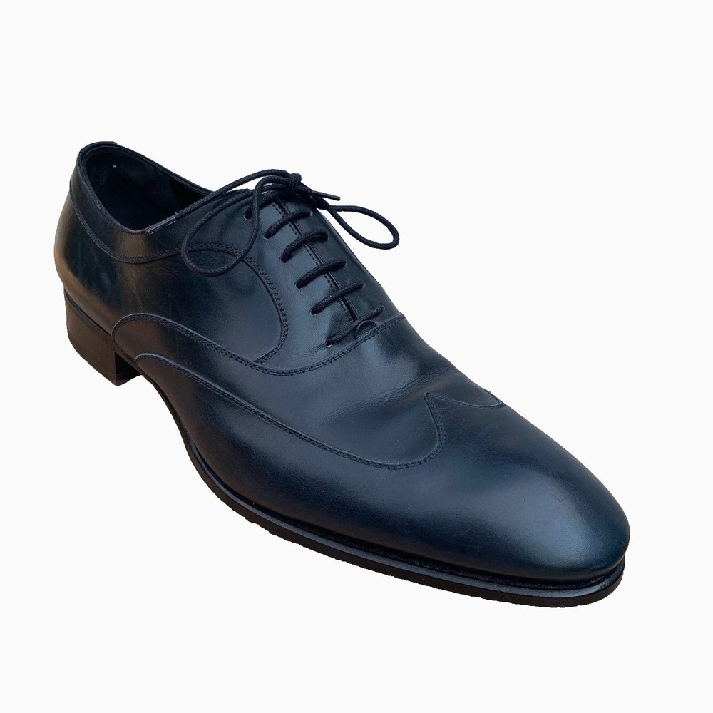 Caporicci Mens Navy Blue Leather Oxford Dress Shoes Hand Crafted Italy Sz 11 EUC